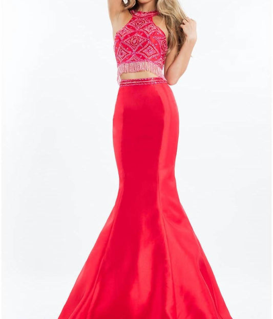 Rachel Allan - Two-piece Beaded Mikado Prom Gown