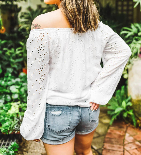 Blooming Eyelet Ballet Neck Blouse