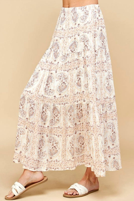Le Lis - Women's Paisley Print Tiered Layered Maxi Skirt