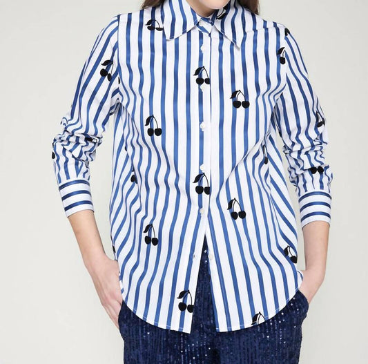 Vilagallo - Striped Blouse With Cherry Silhouette Print