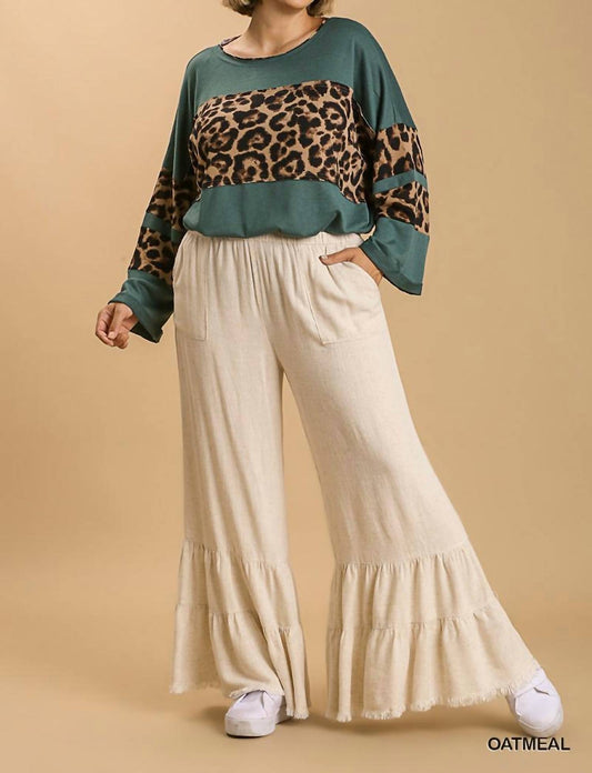 Umgee - Linen Blend Wide Ruffle Leg Pants - Plus