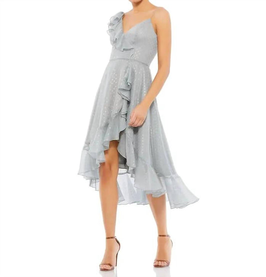 Mac Duggal - Metallic Polka Dot Faux Wrap Dress