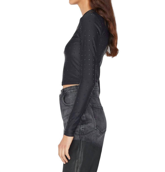 Frame - CROPPED LONG SLEEVE RHINESTONE TOP