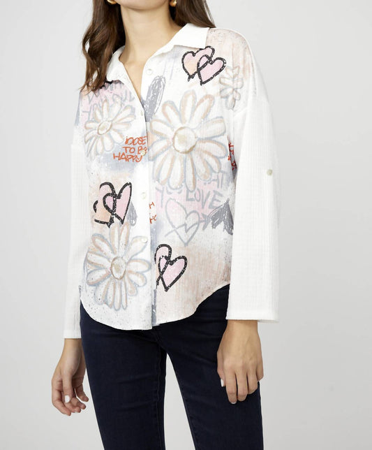 Frank Lyman - Heart & Floral Print Woven Blouse