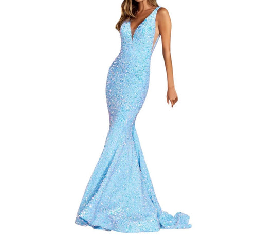 Sherri Hill - Dazzling V-Neck Low Open Back Panel Dress