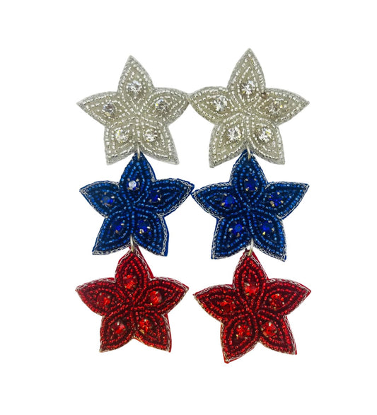 Jess Lea - Women's Patriotic Seed Bead Star Earrings Statement Set