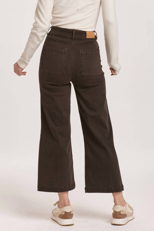 Dear John Denim - Audrey Super High Rise Cropped Wide Leg Jeans - brown - clothing - cotton - blend