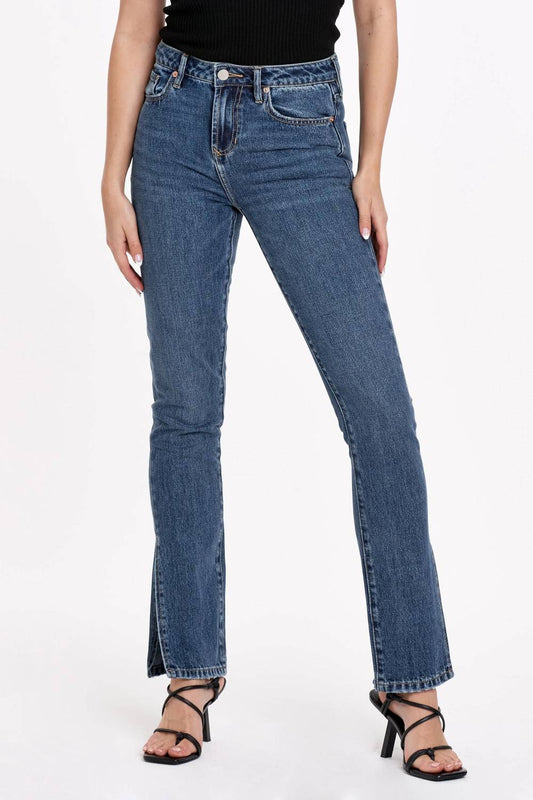 Dear John Denim - Blaire Straight Jeans With Slit - blue - clothing - denim
