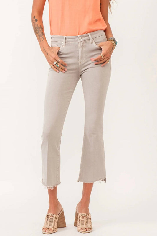 Dear John Denim - Jeanne High Rise Cropped Flare Jeans - beige - clothing - cotton - blend