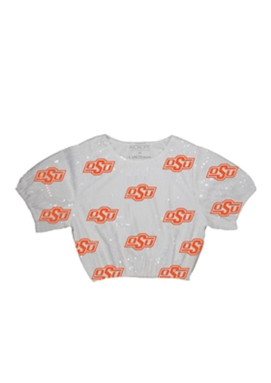 Capri Designs - Women's Oklahoma State University Sequin Game Day Top