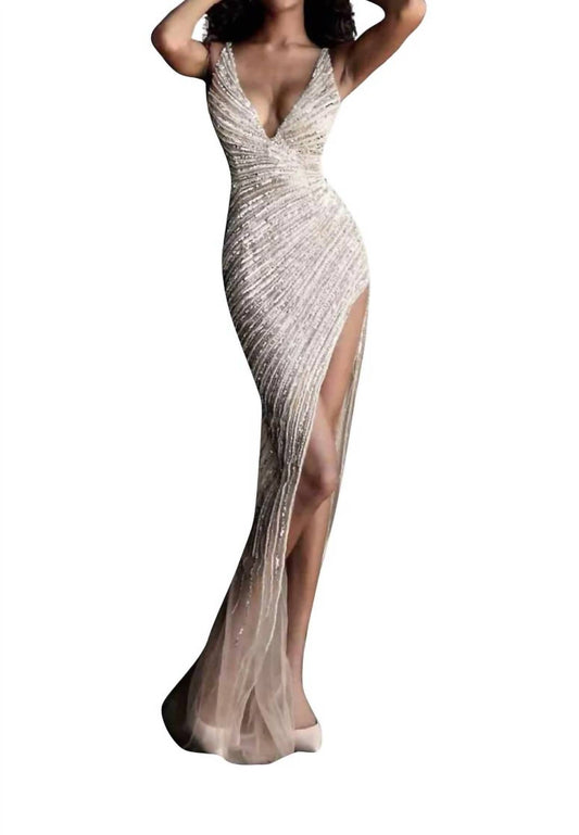 Jovani - High Slit Beaded Prom Dress