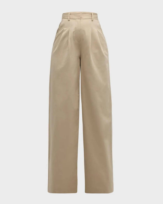 Derek Lam 10 Crosby - Juliana Wide Leg Pleat Front Trouser - beige - clothing - cotton - blend