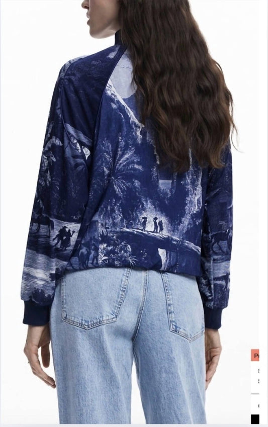 Desigual - Long - sleeve sweatshirt with a turtleneck and zipper closure - blue - bomber - jackets - clothing