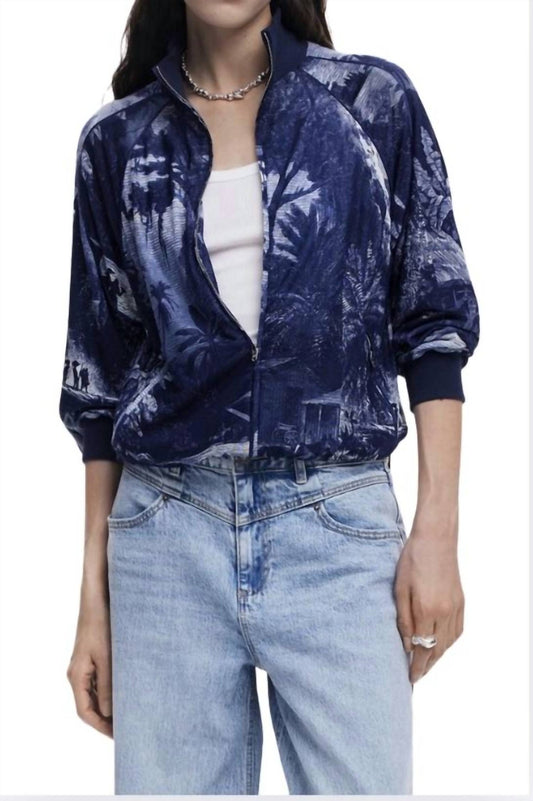 Desigual - Long - sleeve sweatshirt with a turtleneck and zipper closure - blue - bomber - jackets - clothing