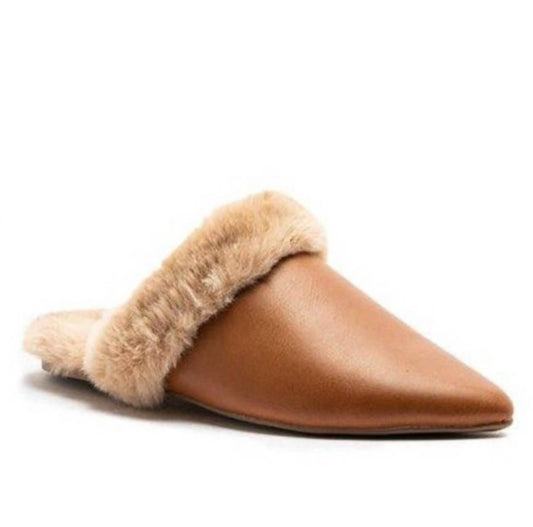 Qupid - Women's Eskimo Flates Pleather Fur Lined Mules