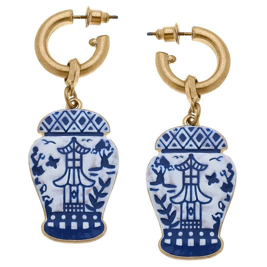 Canvas Style - Women's Aubree Enamel Pagoda Ginger Jar Earrings