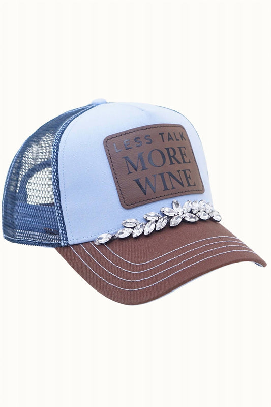 Fashion City - Women's Less Talk More Wine Trucker With Stones Hat