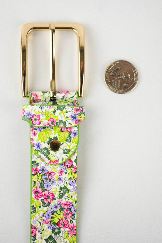 Leto - Women's Boho Chic Floral Vegan Leather Adjustable Belt Green