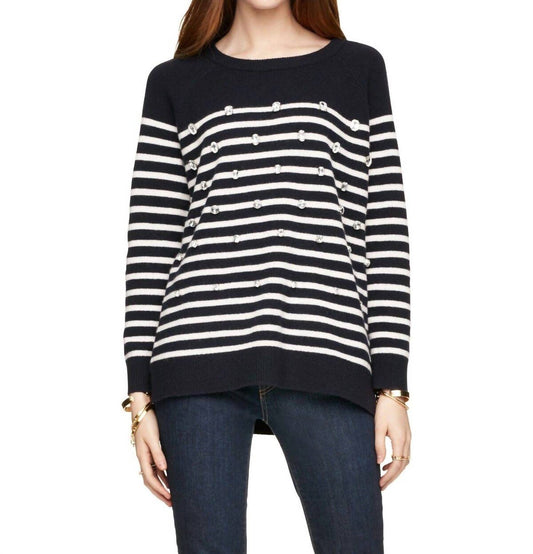 Kate Spade - Crystal Embellished Stripe Merino Wool Pullover Sweater