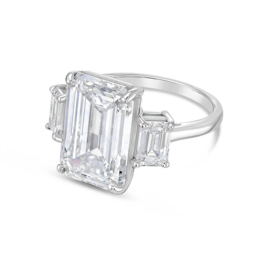 Diana M Jewels - 15.00 Ct Lab-grown Emerald-cut Diamond With 1.50 Ct Three-stone Ring