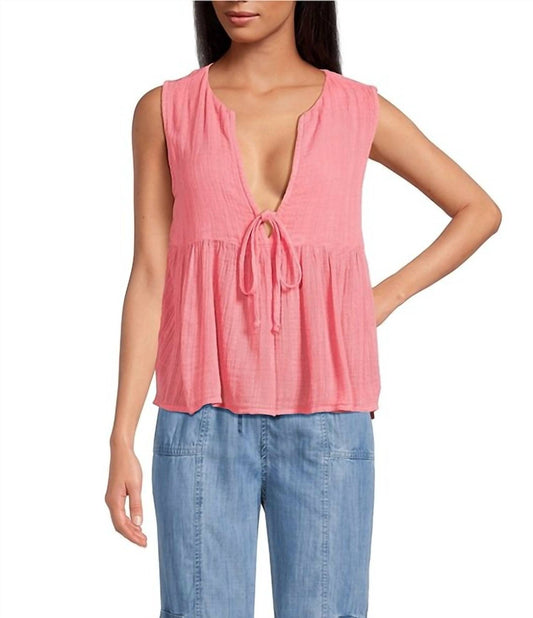 Elan - Cotton Sleeveless Tie Front Top