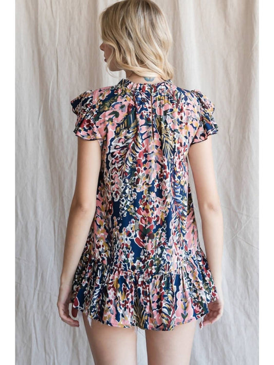 Jodifl - Watercolor Floral Ruffle Sleeve Top