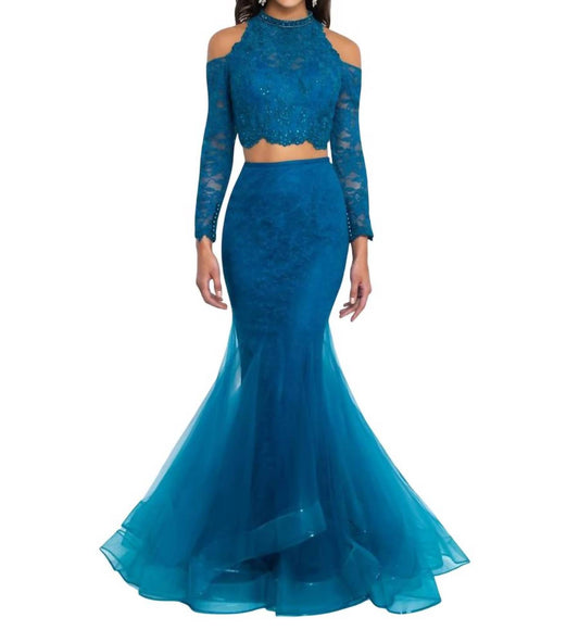 Blush Prom - Tulle Lace Cold Shoulder Two Piece Gown