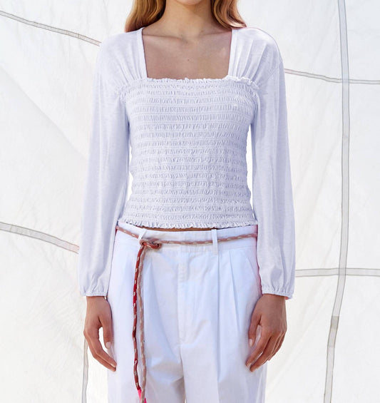 Smocked Bodice Long Sleeve Top