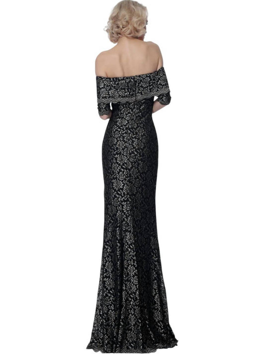 Jovani - Off the Shoulder Lace Evening Dress