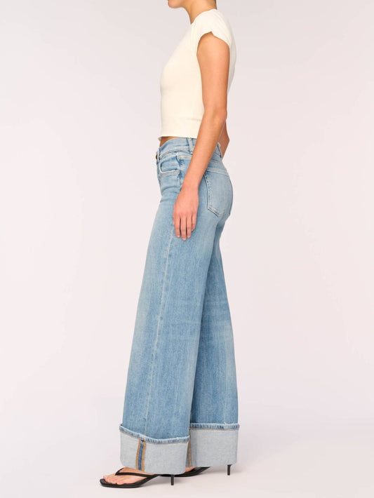 Dl1961 - Women'S - Hepburn Wide Leg Low Rise Jeans In Ravello Cuffed - blue - clothing - cotton