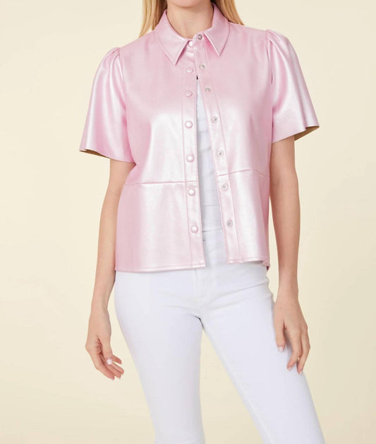 Dolce Cabo - Metallic Vegan Leather Top - blouses - clothing - faux - leather