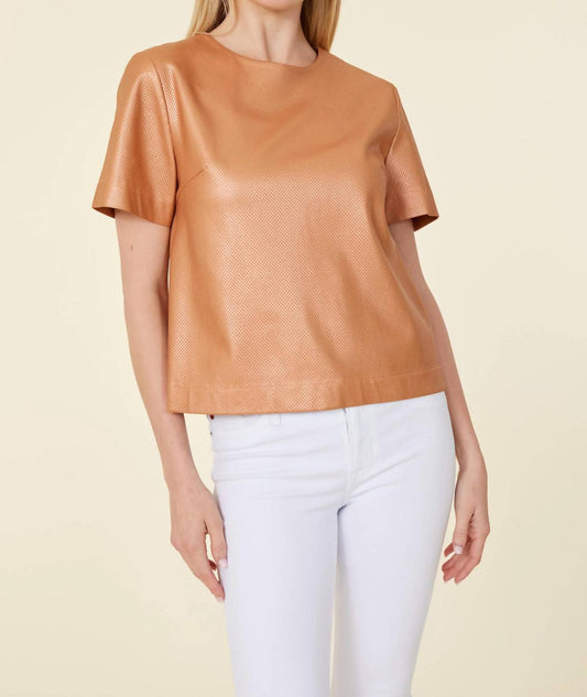 Dolce Cabo - Vegan Leather Perforated Tshirt - brown - clothing - faux - leather