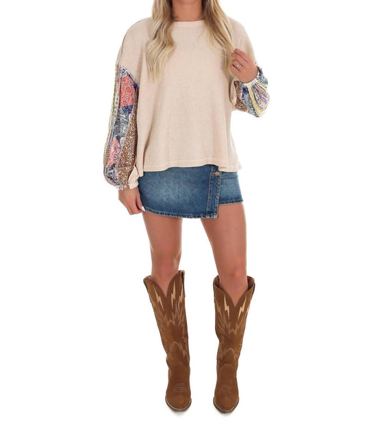 Easel - Mix Print Washed Thermal Top