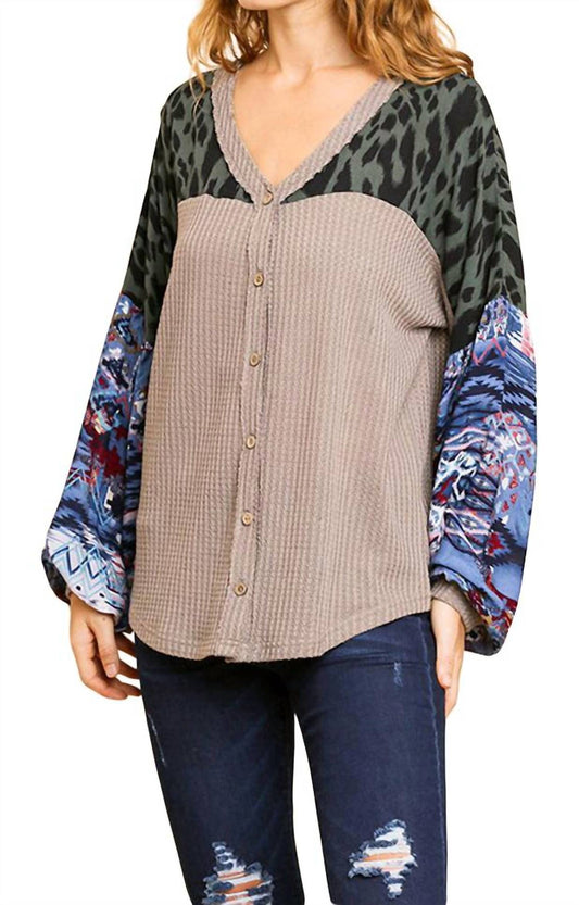 Umgee - Animal & Aztec Waffle Knit Top
