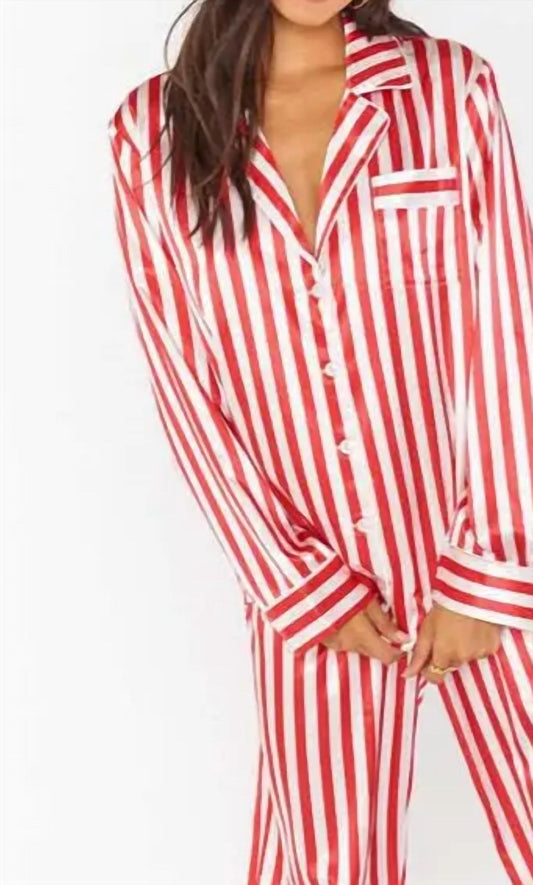 Rosa Clothing - Home Satin Vertical Striped Christmas Pajama Set