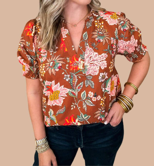 Shewin - Floral V-neck Top