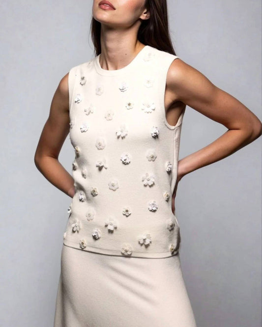 Minnie Rose - Viscose Shell With Floral Sequin Applique Blouse