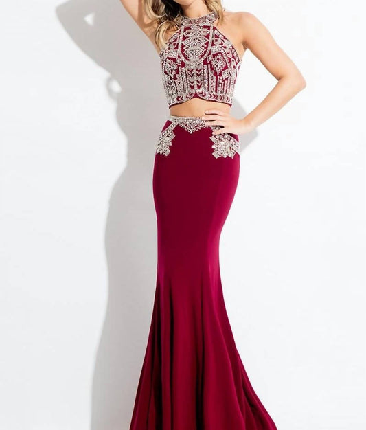 Rachel Allan - Two-piece Beaded Jersey Evening Gown