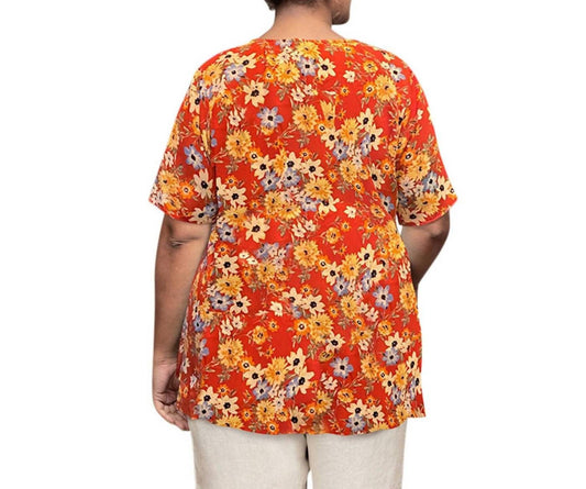 On The Plus Side - Printed Square Neck Tunic - Plus