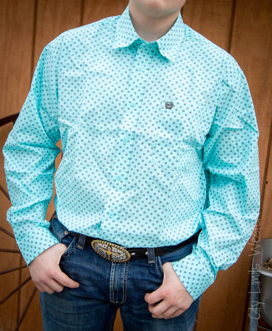 Cinch - Men's Long Sleeve Square Print Button Down