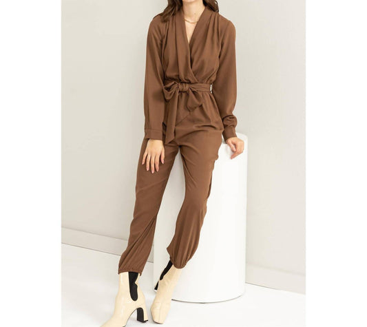 Hyfve - Weekend Outing Tie-belt Long Sleeve Jumpsuit