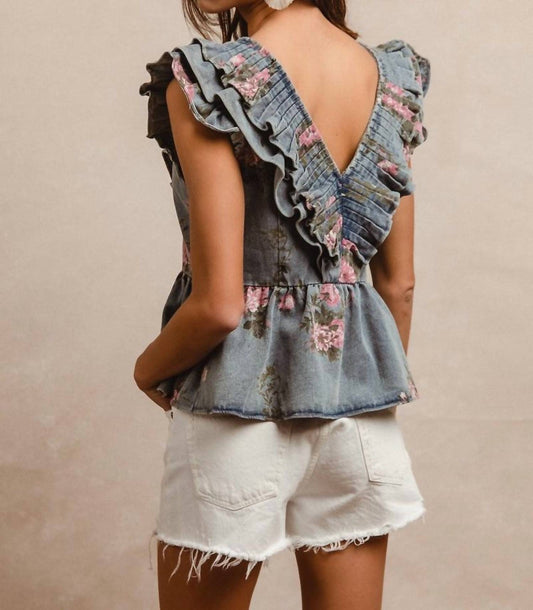 Bibi - Washed Floral Print Top