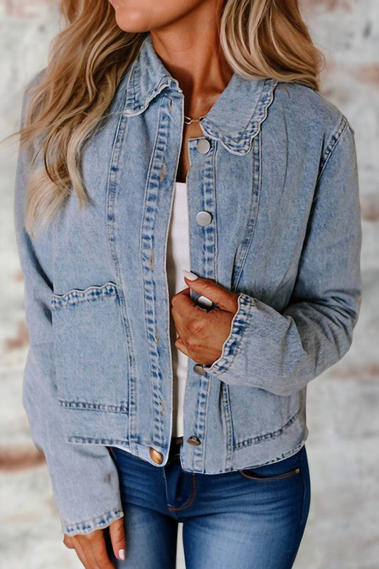 Shewin - Scallop Trim Denim Jacket