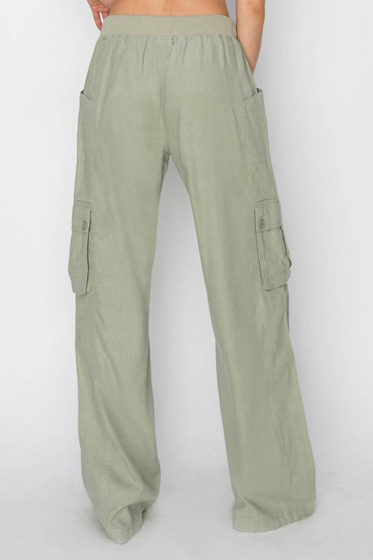 Risen - High Rise Linen Wide Cargo Pants