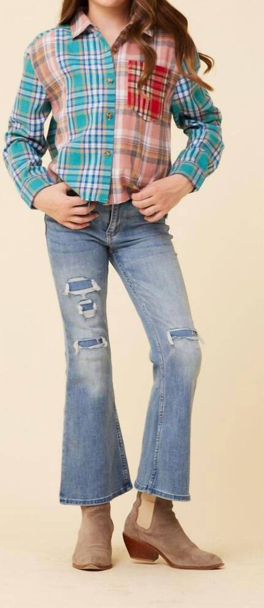 Gir'ls Plaid Trim Shirt