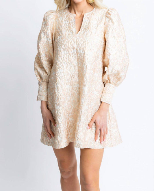 Karlie - Jacquard Puff Sleeve V-neck Mini Dress