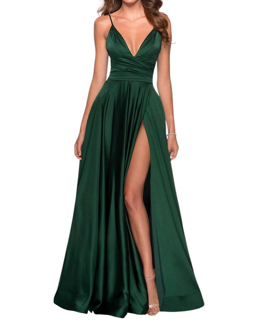 La Femme - V-Neck Long A-Line Prom Dress
