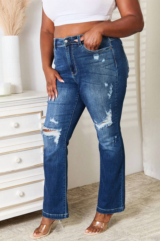 Judy Blue - Mid Rise Hand Sand & Destroy Bootcut Jeans