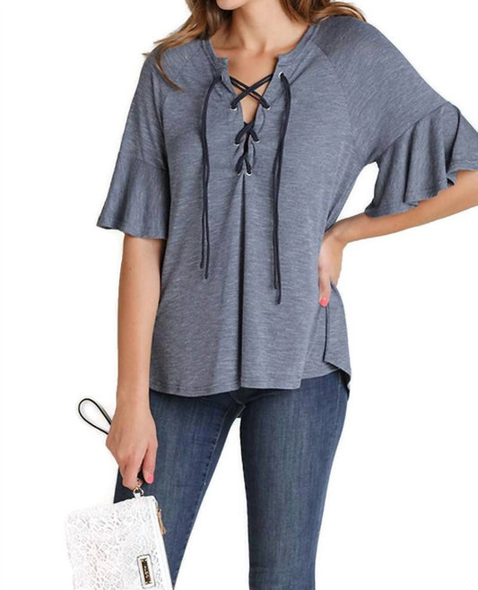 Umgee - Lace Up Bell Sleeve Top