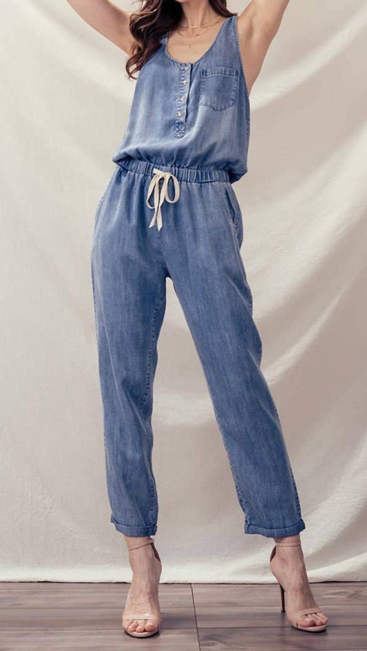 Urban Daizy - Drawstring Sleeveless Jumpsuit